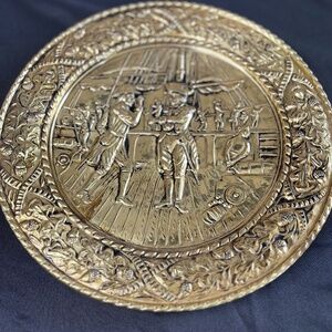 Vintage Embossed Brass Wall Plate 14,1/4" Made in England